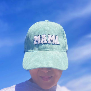 corduroy MAMA ball cap with fuzzy patch lettering