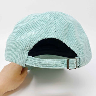 sage corduroy MAMA ball cap with fuzzy patch lettering back view