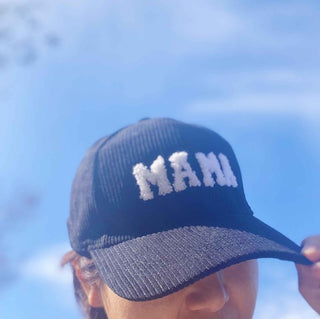 corduroy MAMA ball cap with fuzzy patch lettering