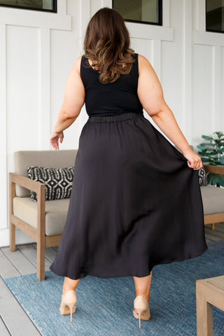 Satin Maxi Skirt in Black