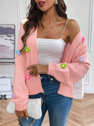 Floral Long Sleeve Open Front Cardigan Pink