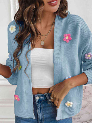 Floral Long Sleeve Open Front Cardigan Blue