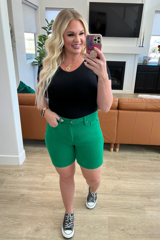 Jenna High Rise Control Top Cuffed Shorts in Green