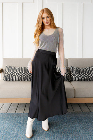 Satin Maxi Skirt in Black