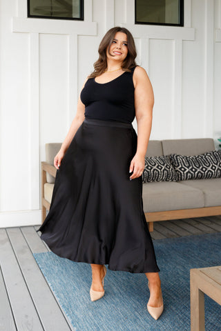 Satin Maxi Skirt in Black