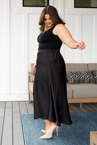 Satin Maxi Skirt in Black