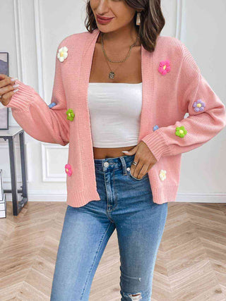 Floral Long Sleeve Open Front Cardigan Pink