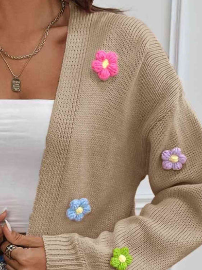 Floral Long Sleeve Open Front Cardigan Khaki 